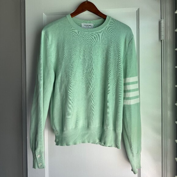 Men's THOM BROWNE 4-Bar Stripe Cotton Sweater Green - Picture 1 of 8